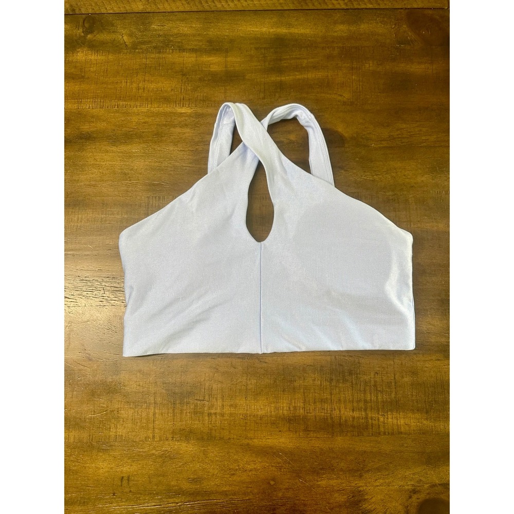 All in Motion Light Blue Ribbed Shimmer Halter Keyhole Sports Bra Large